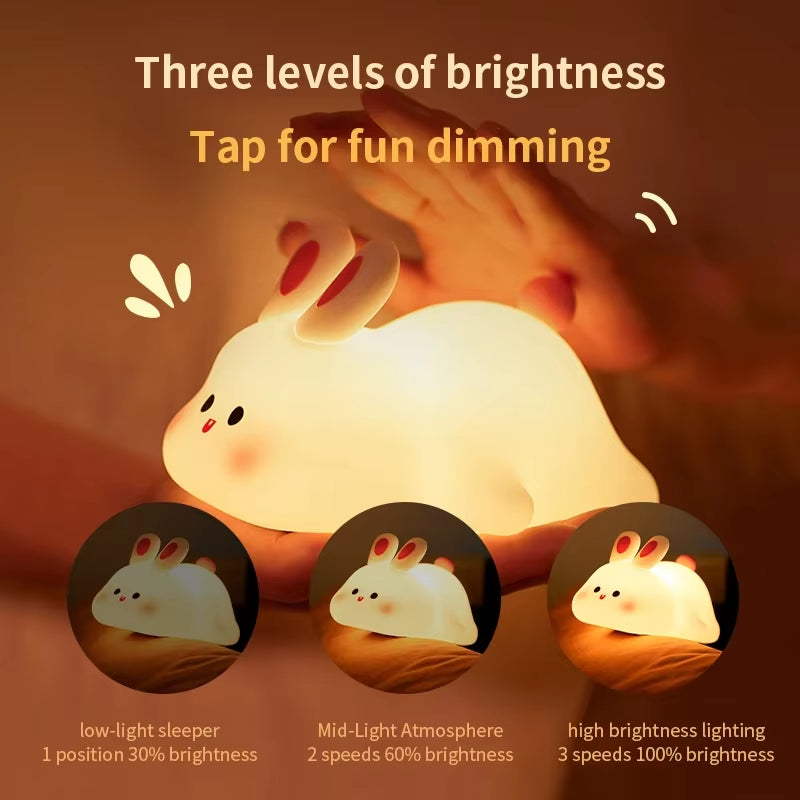 Lampka nocna LED królik silikonowy, dotykowa